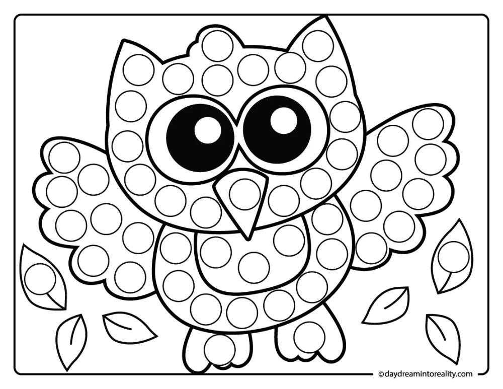 Fall dot marker coloring page with owl