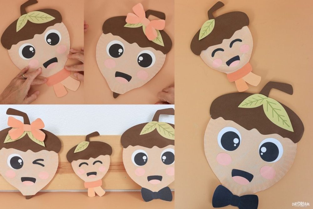 Collage and featured image for paper plate acorn craft for kids
