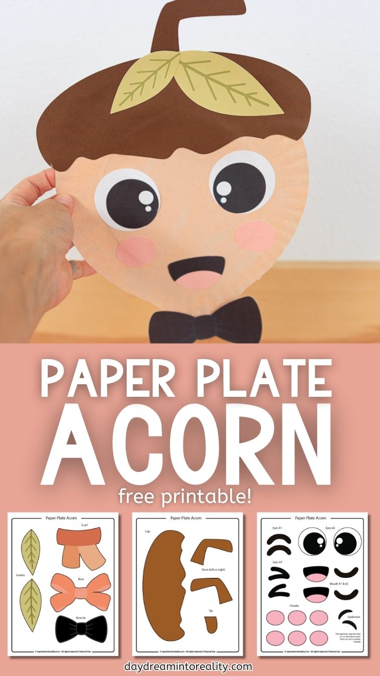 Paper plate acorn craft Pinterest image 2
