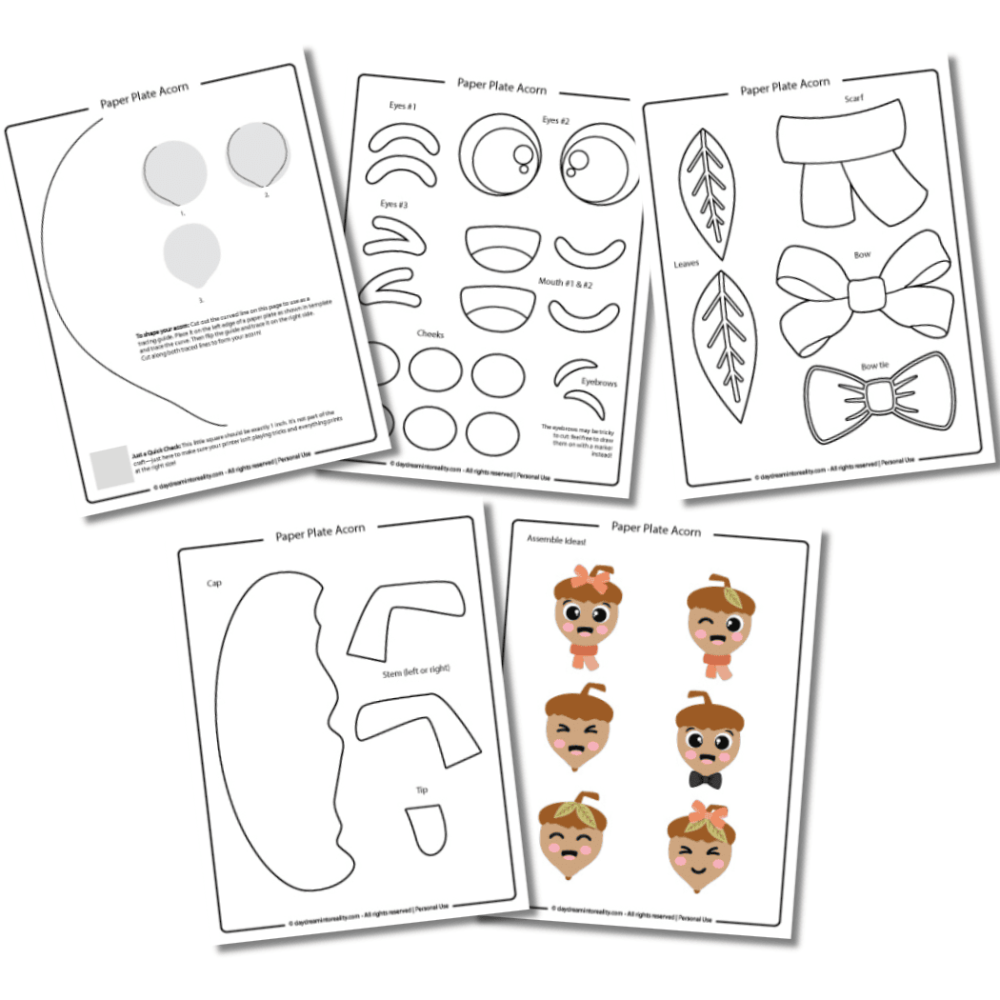 Paper plate acorn craft template for coloring