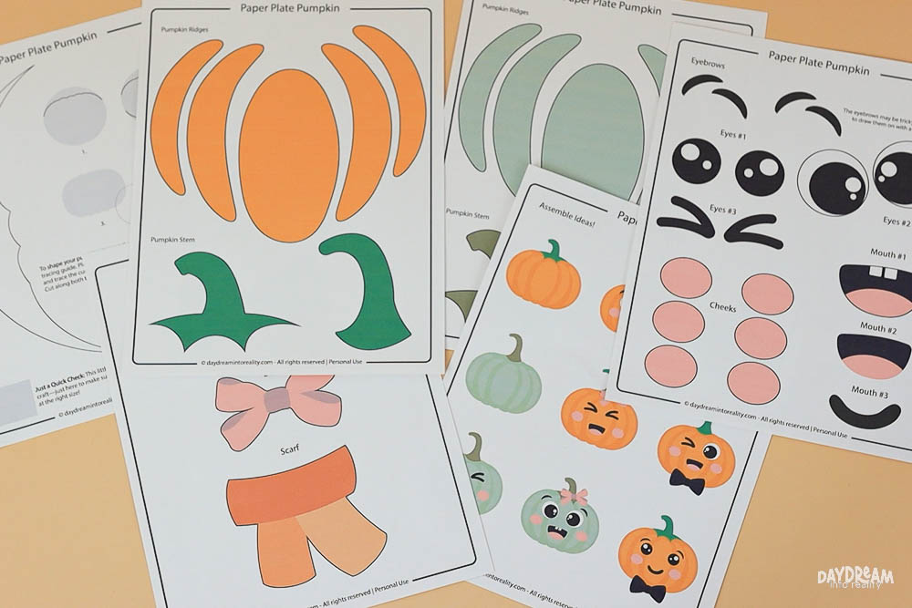 Free PDF Template for making paper plate pumpkin craft for kids