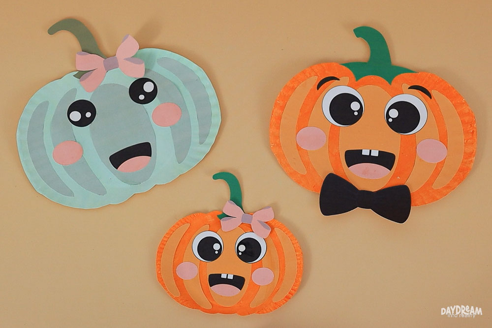 Three different pumpkins made with paper plate