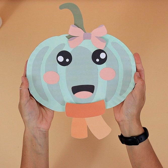 final sage green paper plate pumpkin craft for kids