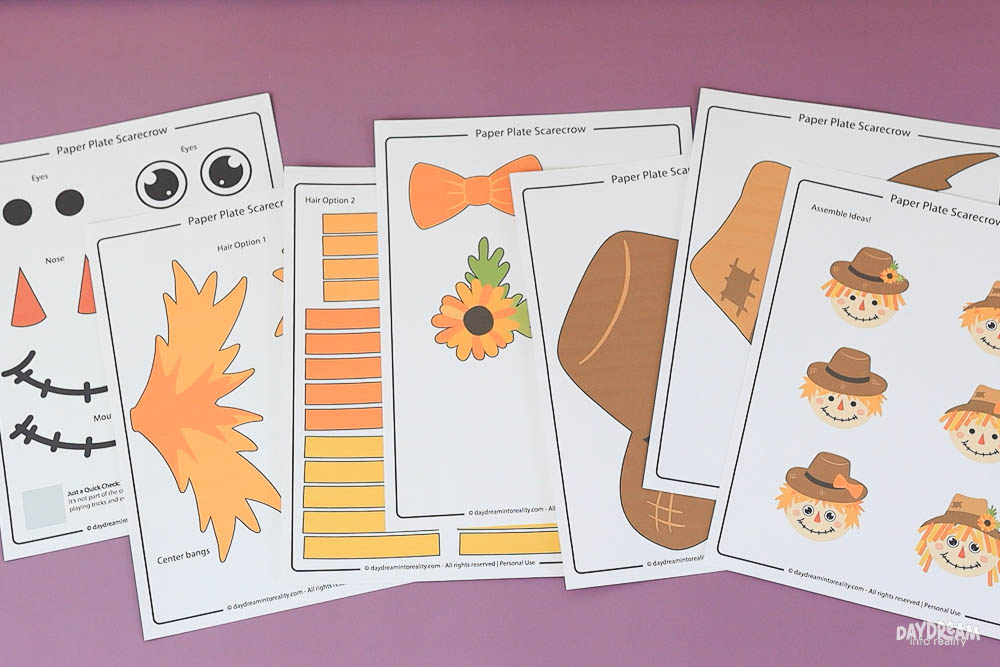 printed paper plate scarecrow template in color
