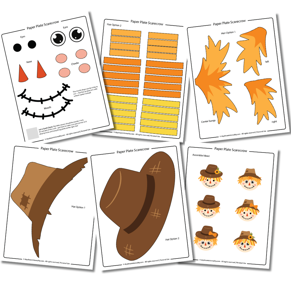 Paper Plate Scarecrow Template in Coloring Free PDF