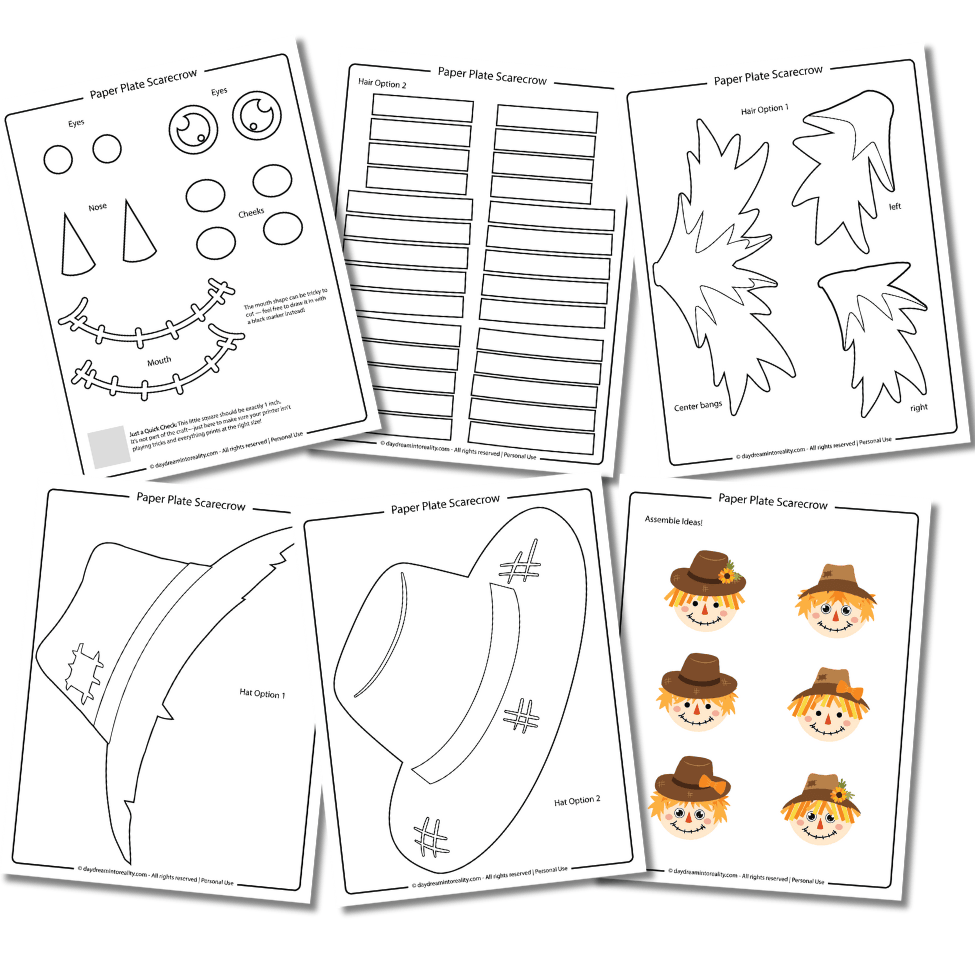 Paper Plate Scarecrow Template for Coloring Free PDF