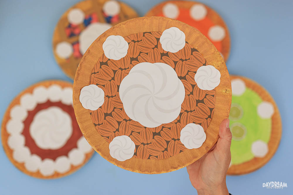 paper plate pecan pie craft for kids with whipped cream