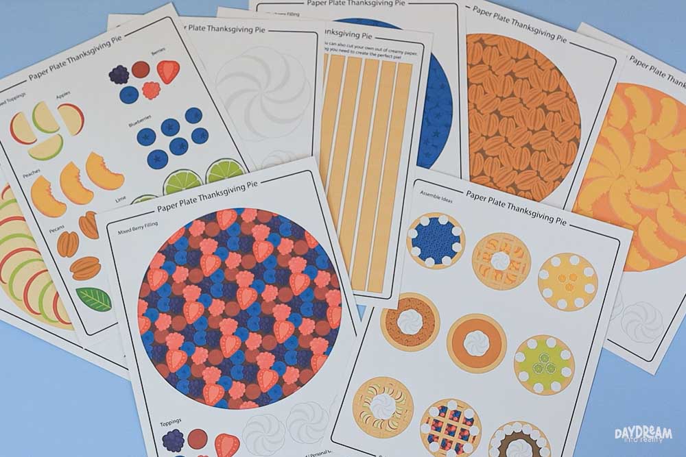 printed paper plate Thanksgiving pies template ready to cut