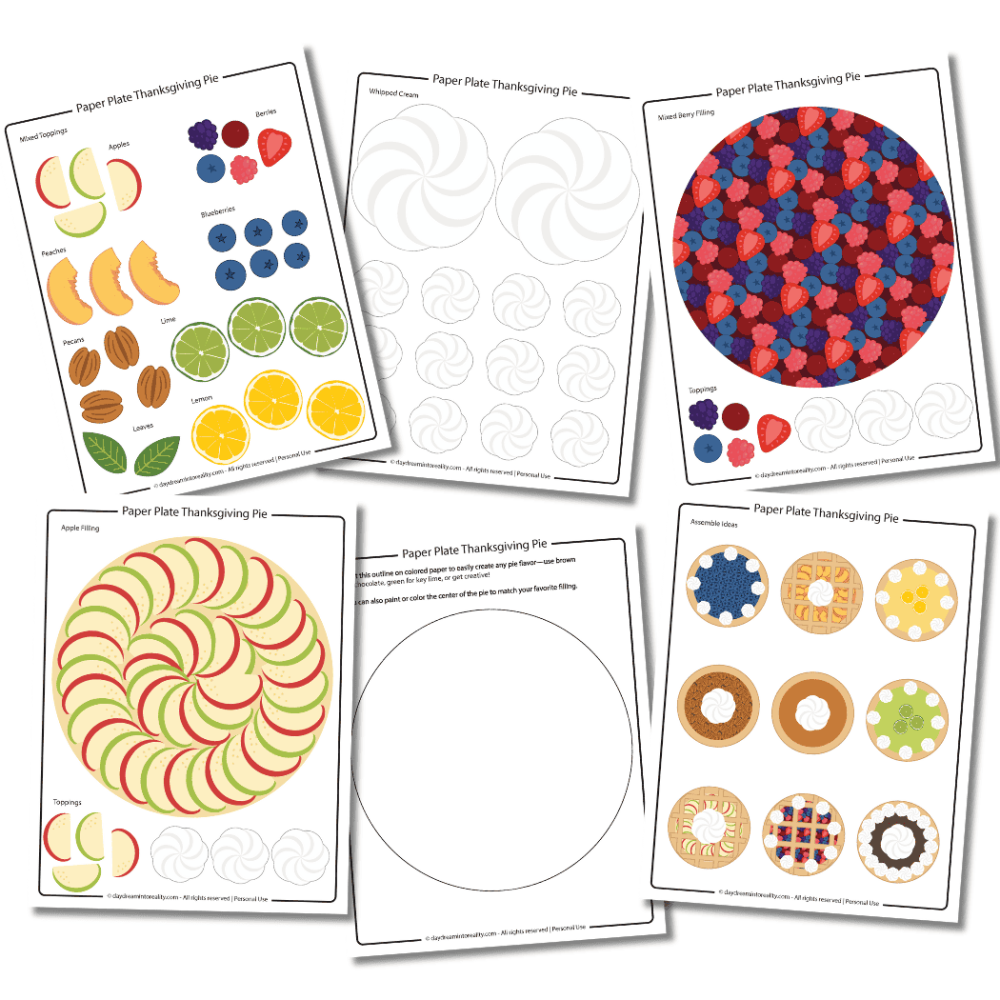 printable version in color of paper plate Thanksgiving pie templates