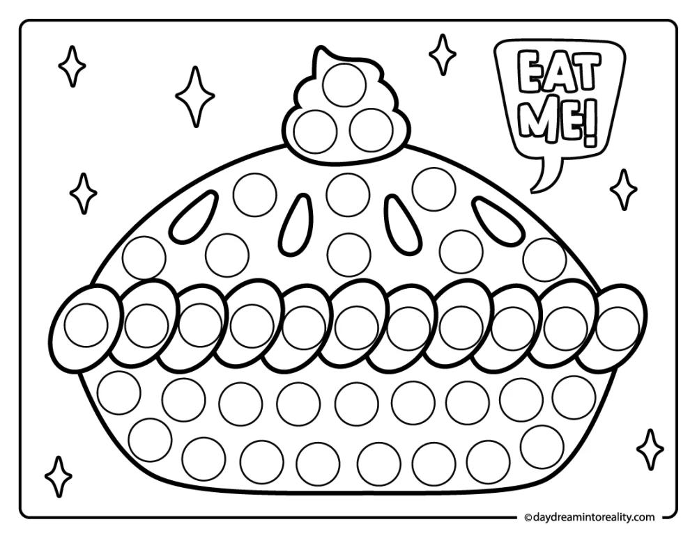 Thanksgiving dot marker coloring page with pie and eat me text