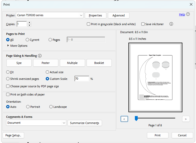 printing settings for paper plate baby pumpkin