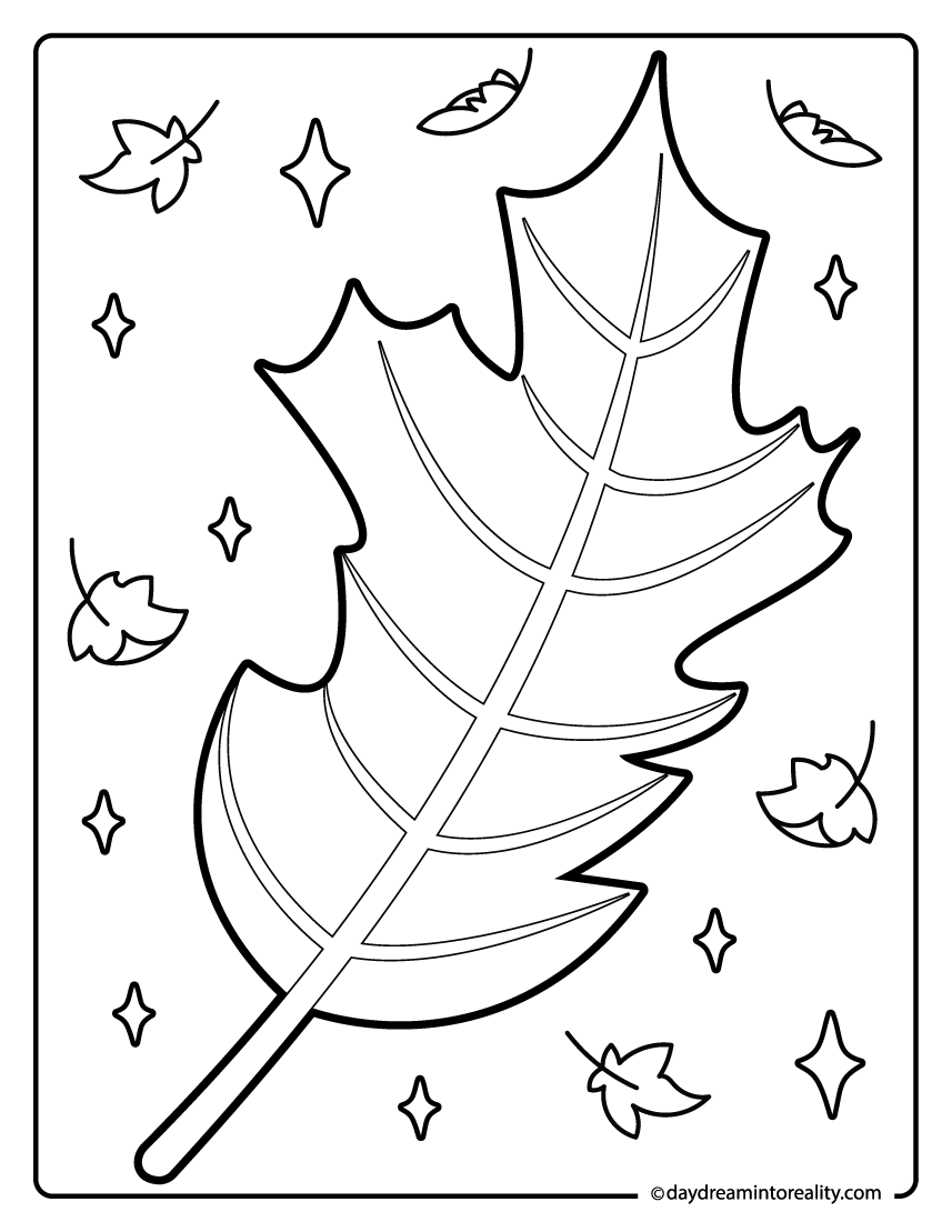 simple oak leaf outline coloring page, easy printable for children