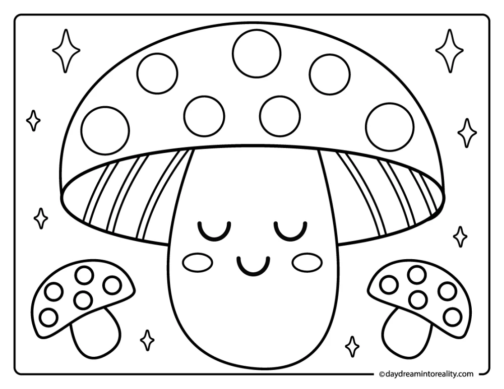 very cute mushroom coloring sheet for kids, simple fall printable