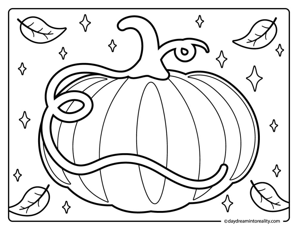 large pumpkin coloring page, easy fall printable for kids and classrooms