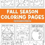 free fall season coloring pages printable pack for kids, fun autumn activity sheets with pumpkins, leaves, and scarecrows