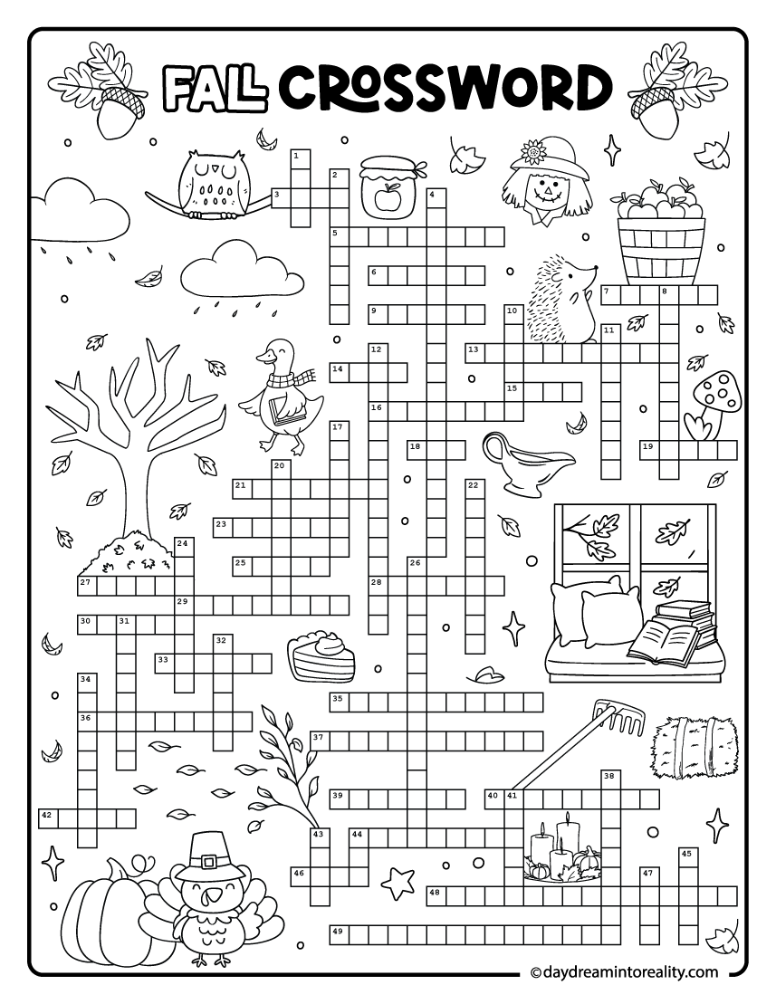 Challenging autumn crossword puzzle designed for adults and puzzle lovers.