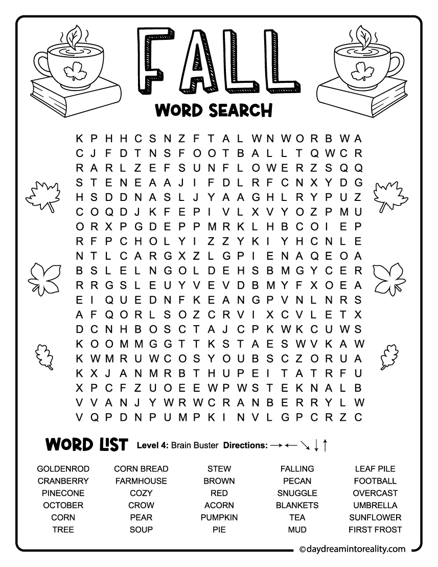 challenging fall word search for upper elementary students (30 words)