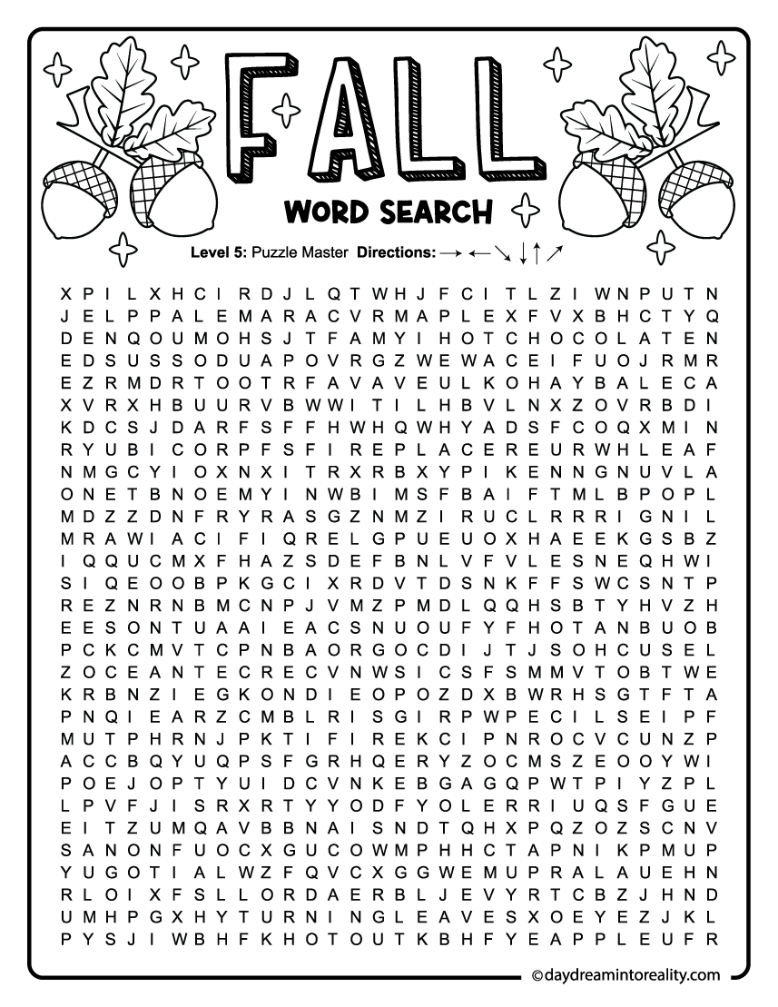 advanced fall word search printable for older kids (50 words)