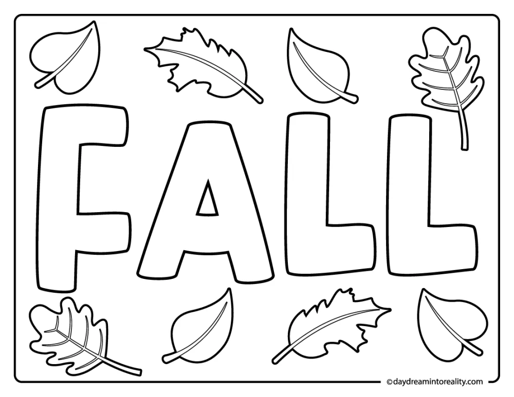 big autumn leaf falling coloring page, easy printable for kids