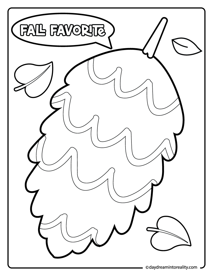 smiling acorn with hello squirrel text, cute fall coloring page for kids