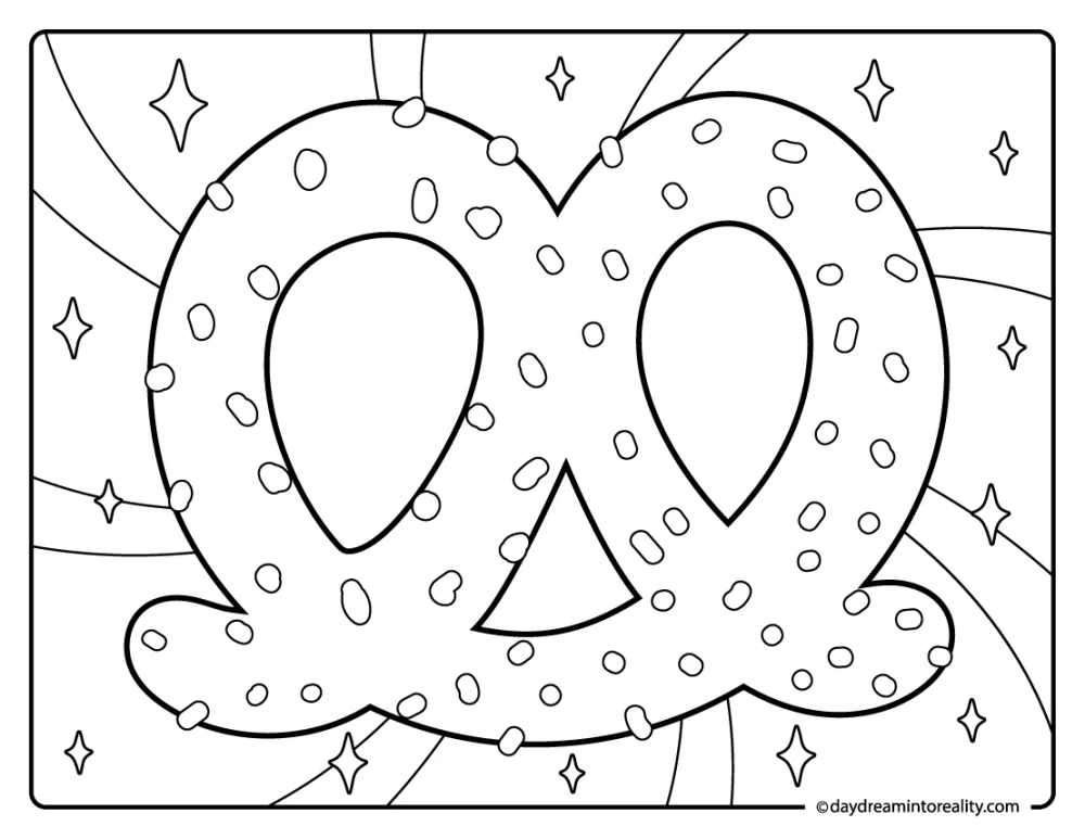 soft pretzel coloring page, fun fall snack printable for kids