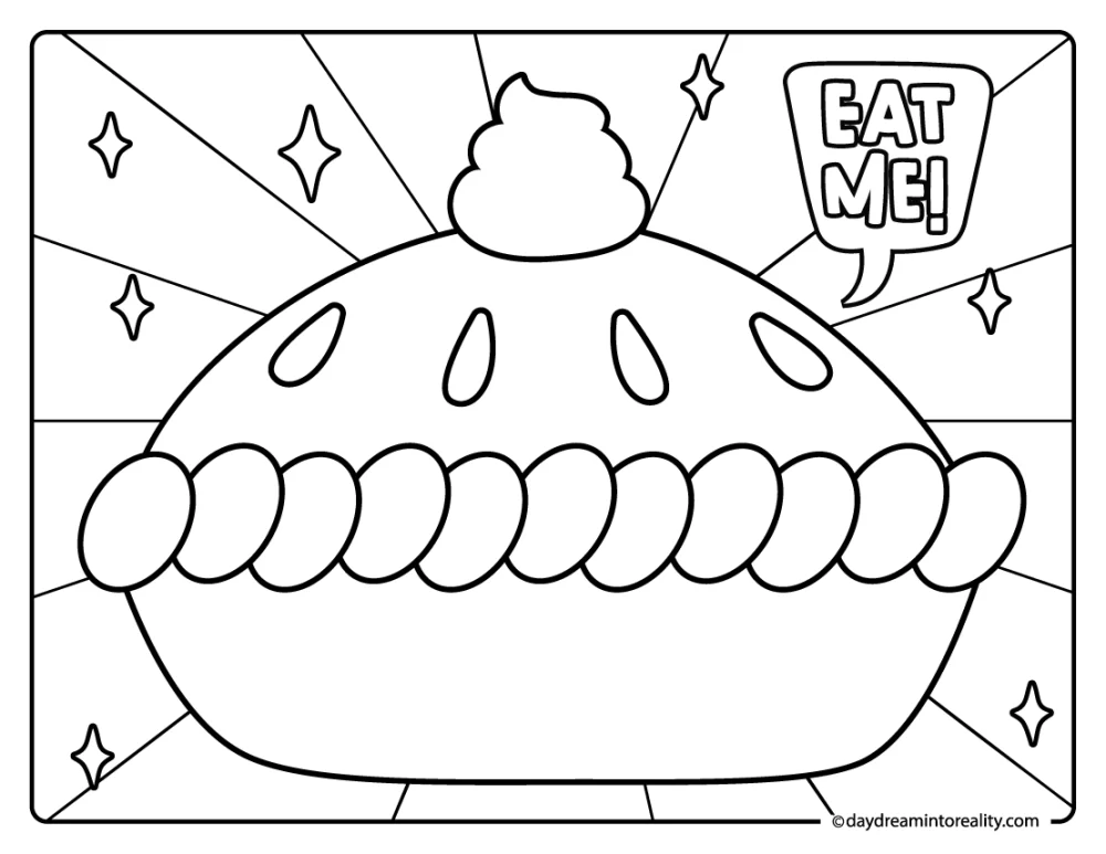full pumpkin pie coloring page with eat me text, fun thanksgiving printable