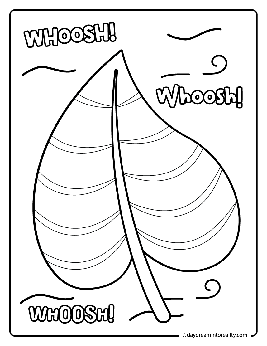 autumn leaf blowing in the wind coloring sheet with whoosh sound effect