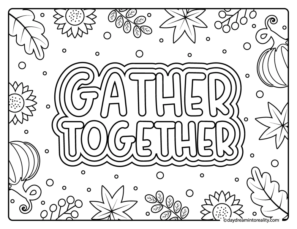 thanksgiving family gathering quote coloring page for children