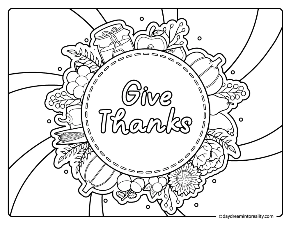 decorative thanksgiving quote coloring page for adults and kids
