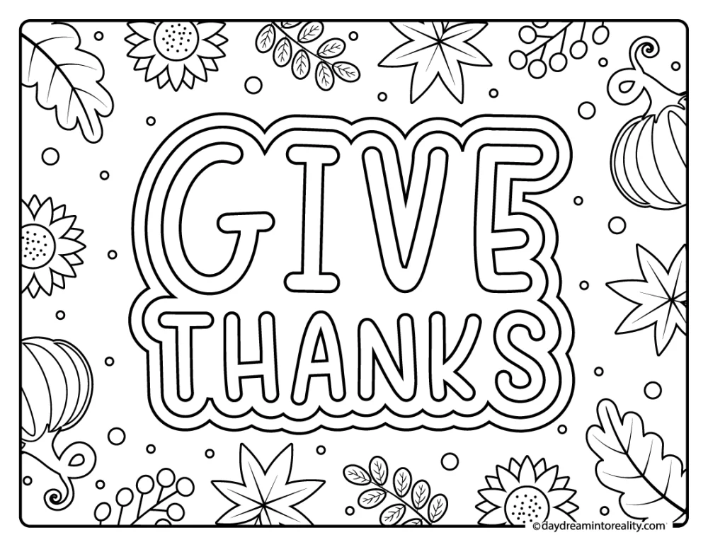 simple thanksgiving quote coloring sheet for kids and adults