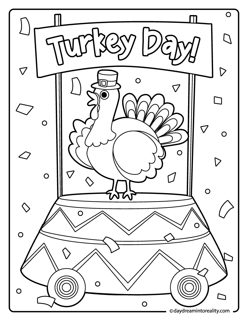 thanksgiving parade turkey float coloring sheet for kids