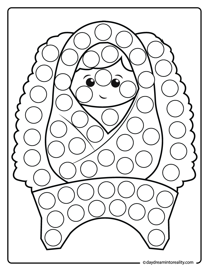 Baby Jesus in the manger dot marker printable for kids and preschoolers