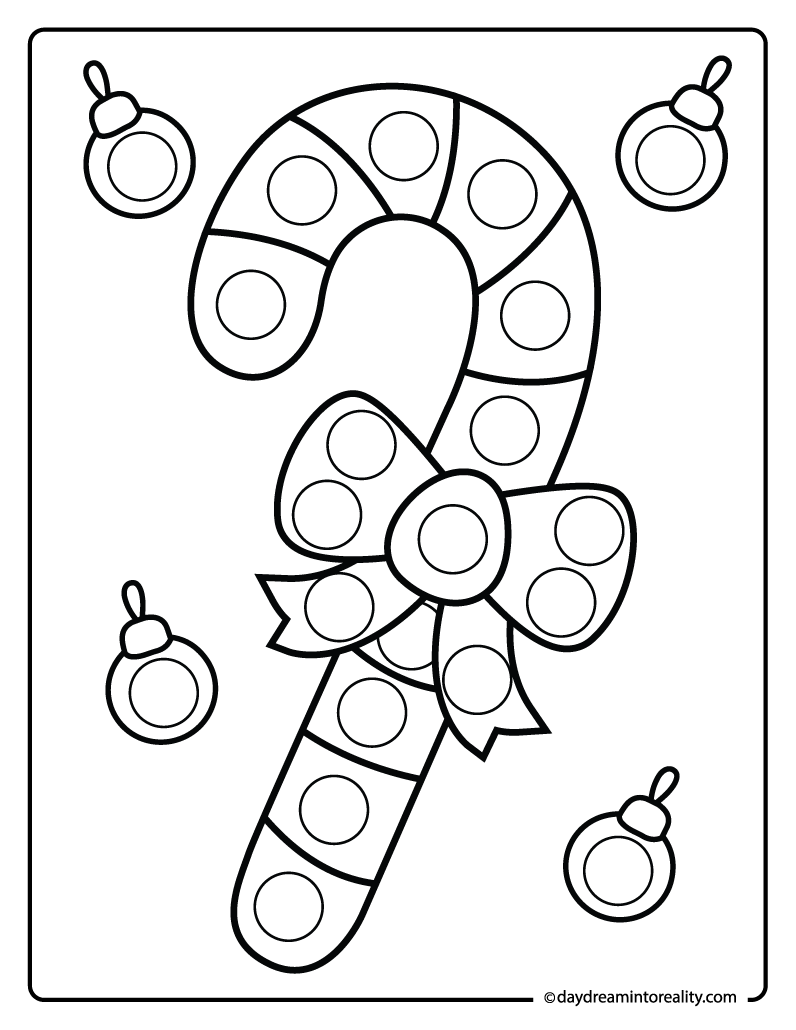 Candy cane dot marker page for kids, toddlers, and Christmas craft time