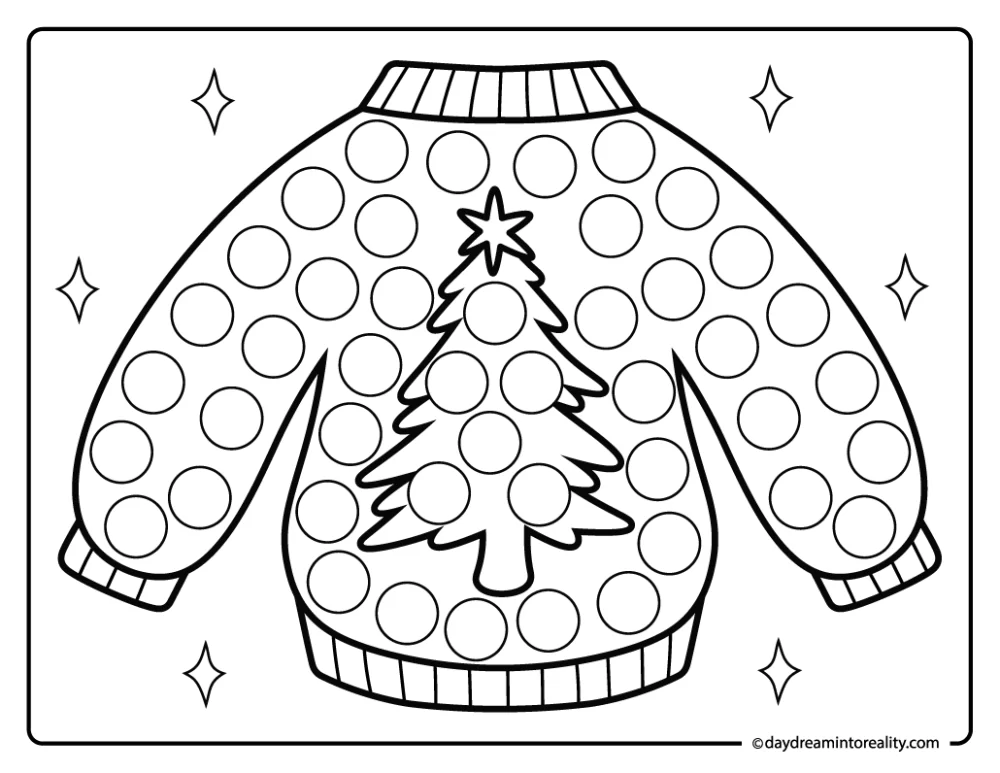 Christmas ugly sweater dot marker page for kids and toddlers