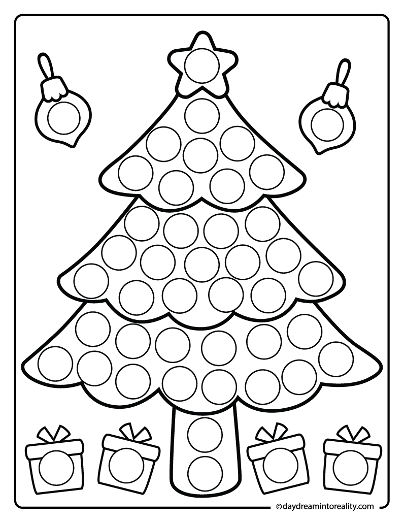 Christmas tree dot marker printable for kids, toddlers, and preschoolers