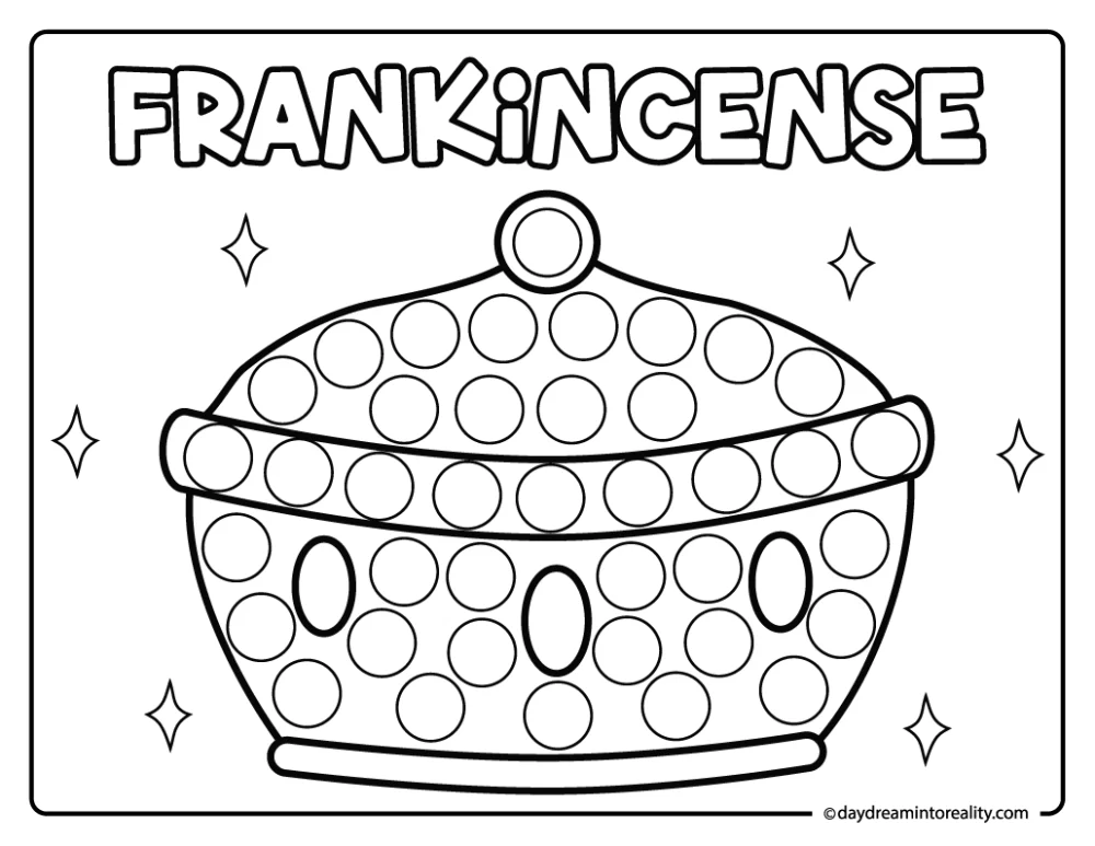 Wise men gift Frankincense dot marker page for kids and Christian preschool activities