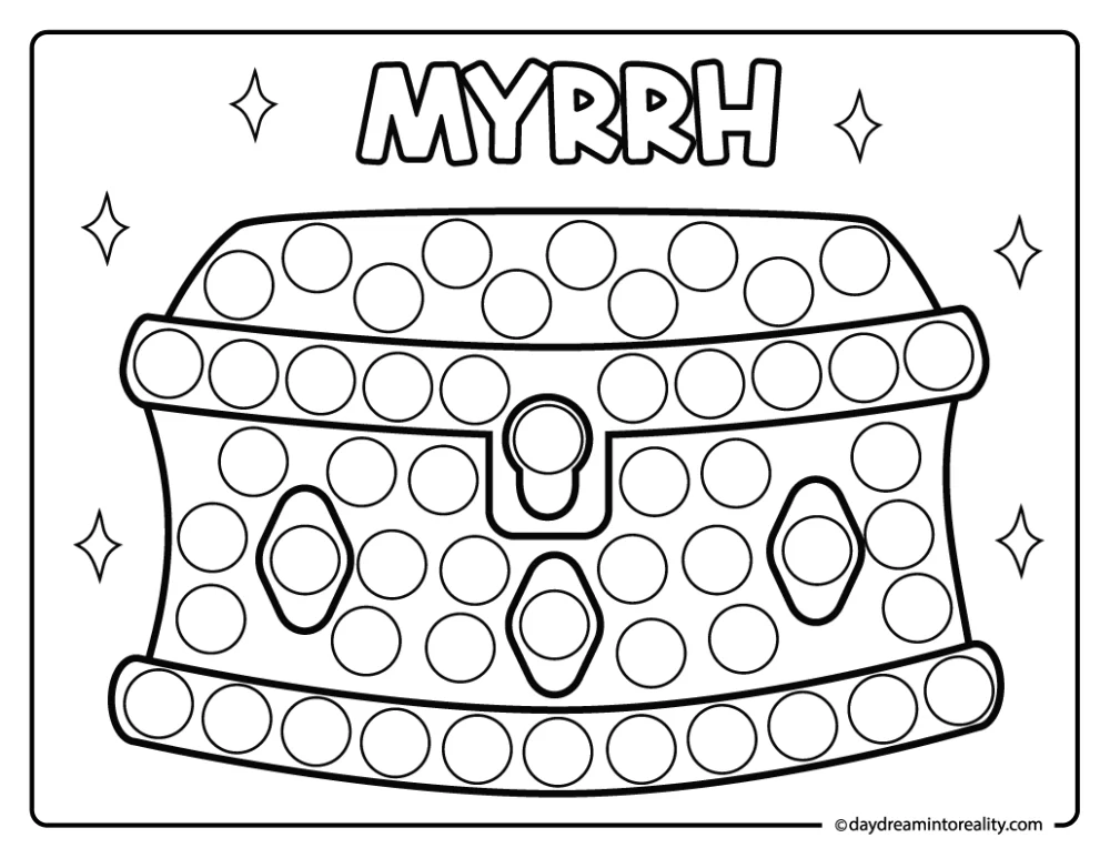 Wise men gift Myrrh dot marker page for kids and Christian preschool activities