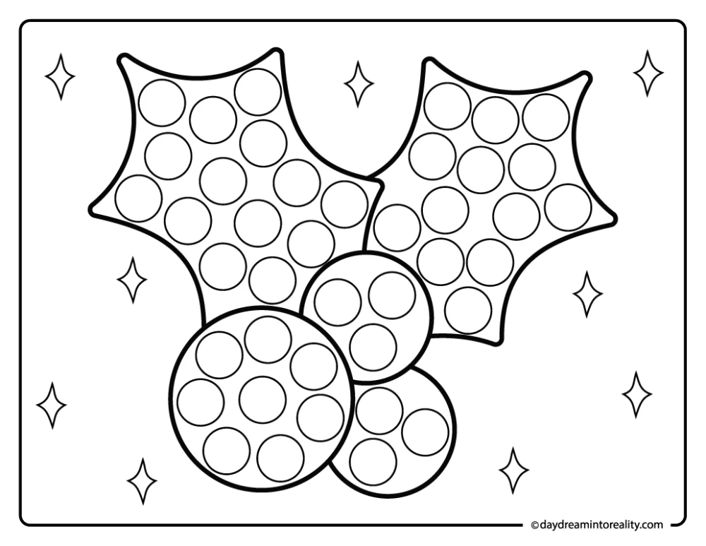Holly leaves dot marker sheet for preschool Christmas activity