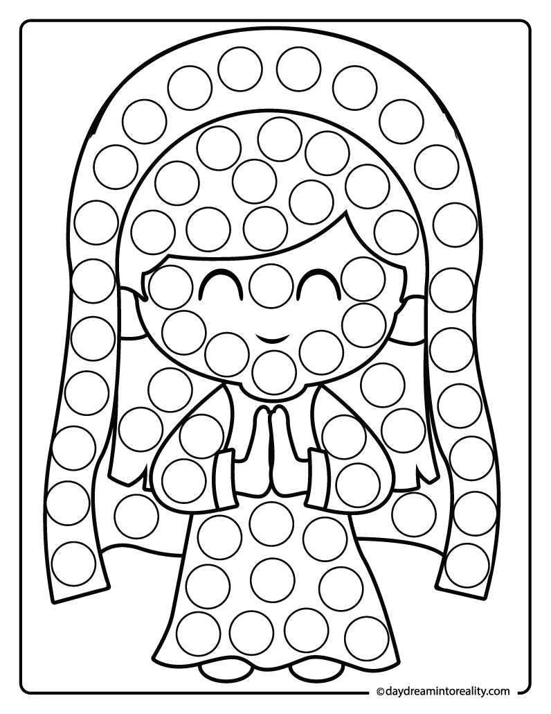 Mary praying dot marker printable for kids and Sunday school craft time