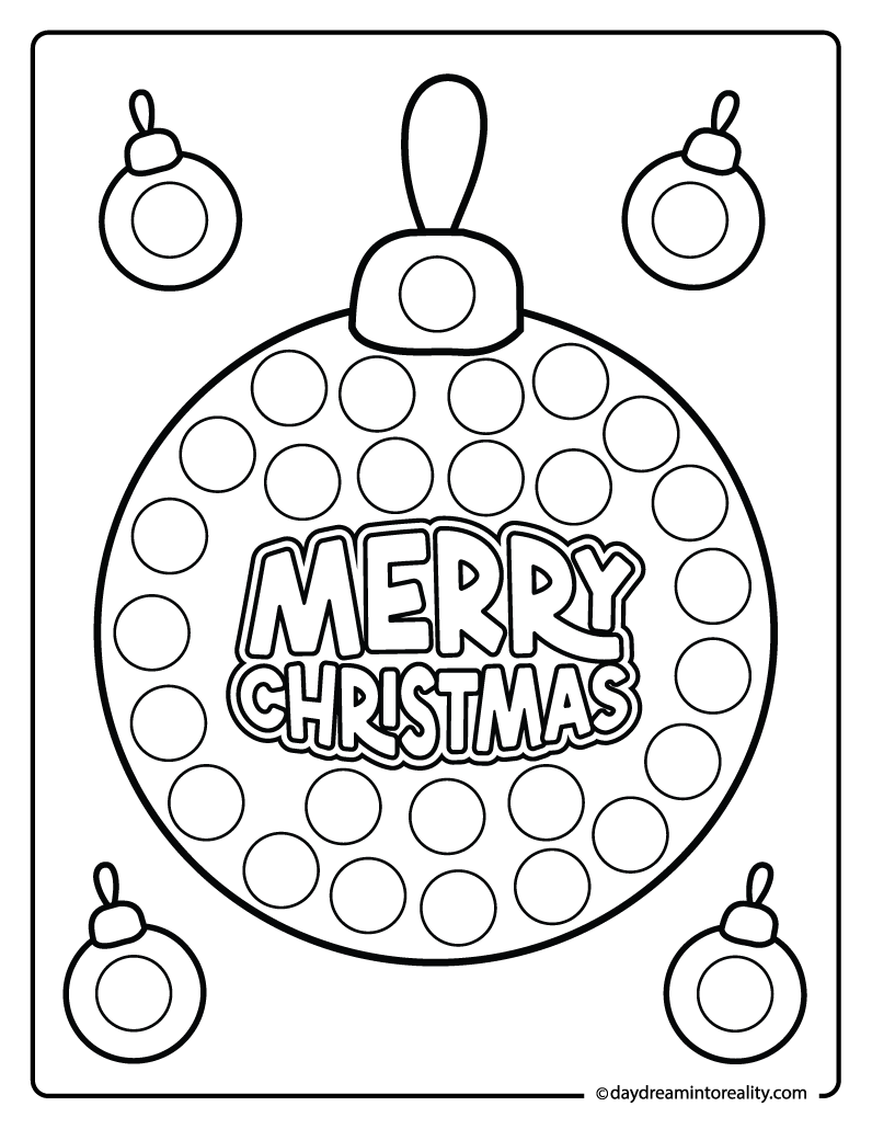 Merry Christmas ornament dot marker sheet for kids, preschoolers, and early learners