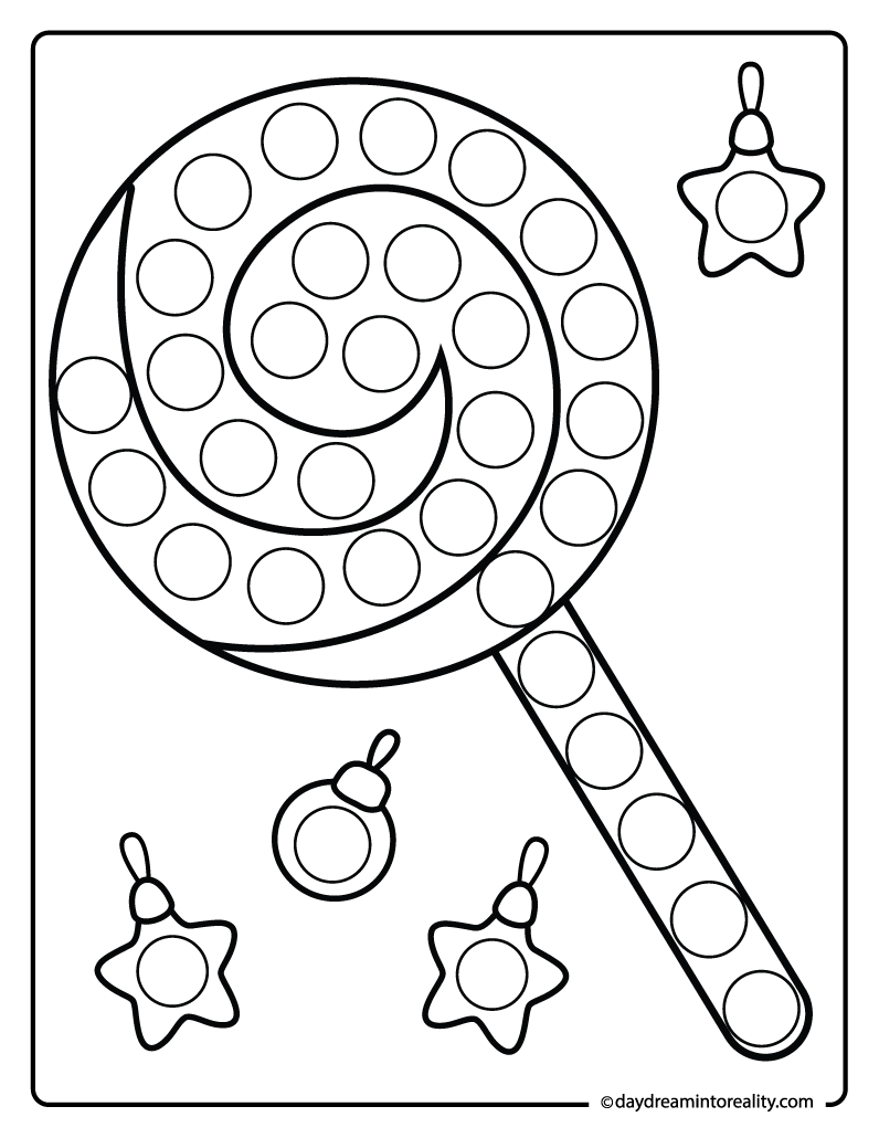 Lollipop with cute ornament dot marker printable for preschoolers and kindergarten kids