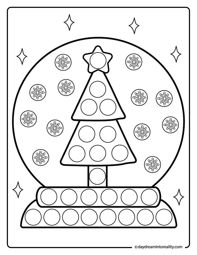 Snow globe dot marker page for preschool winter craft fun