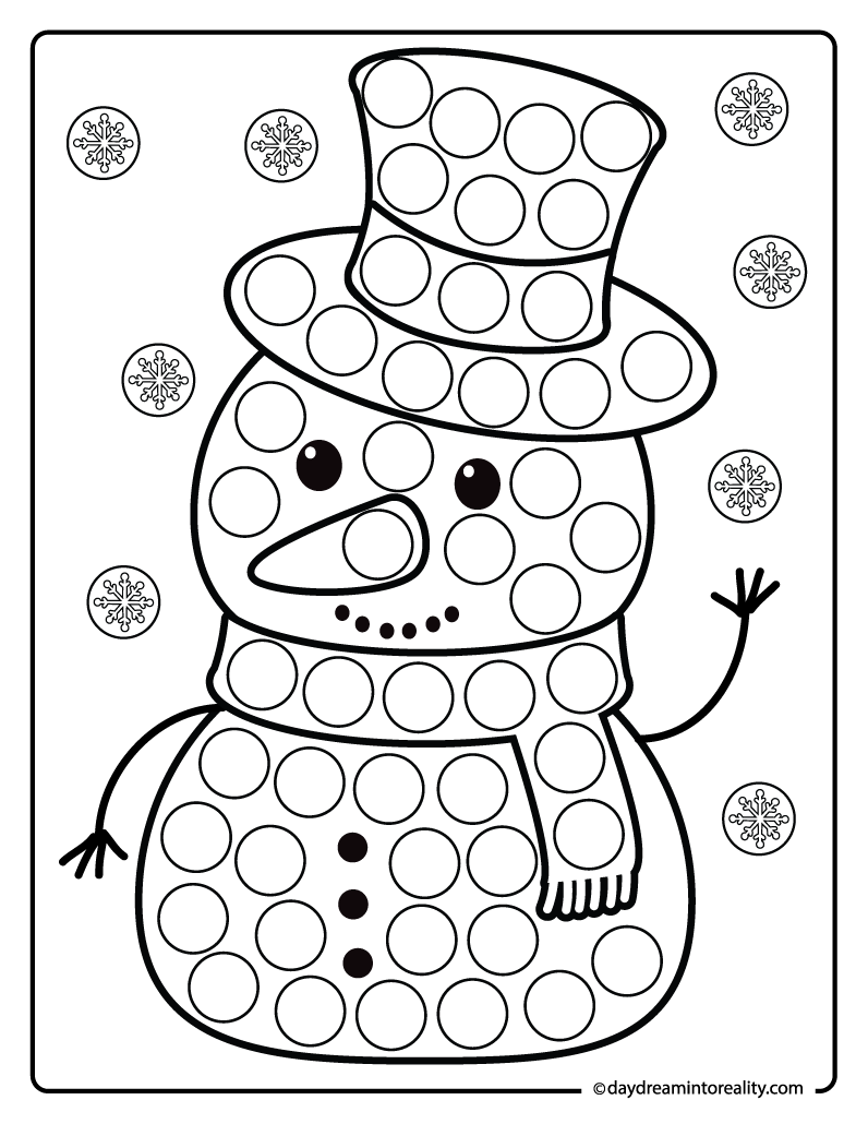 Snowman dot marker page for preschoolers and kindergarten kids