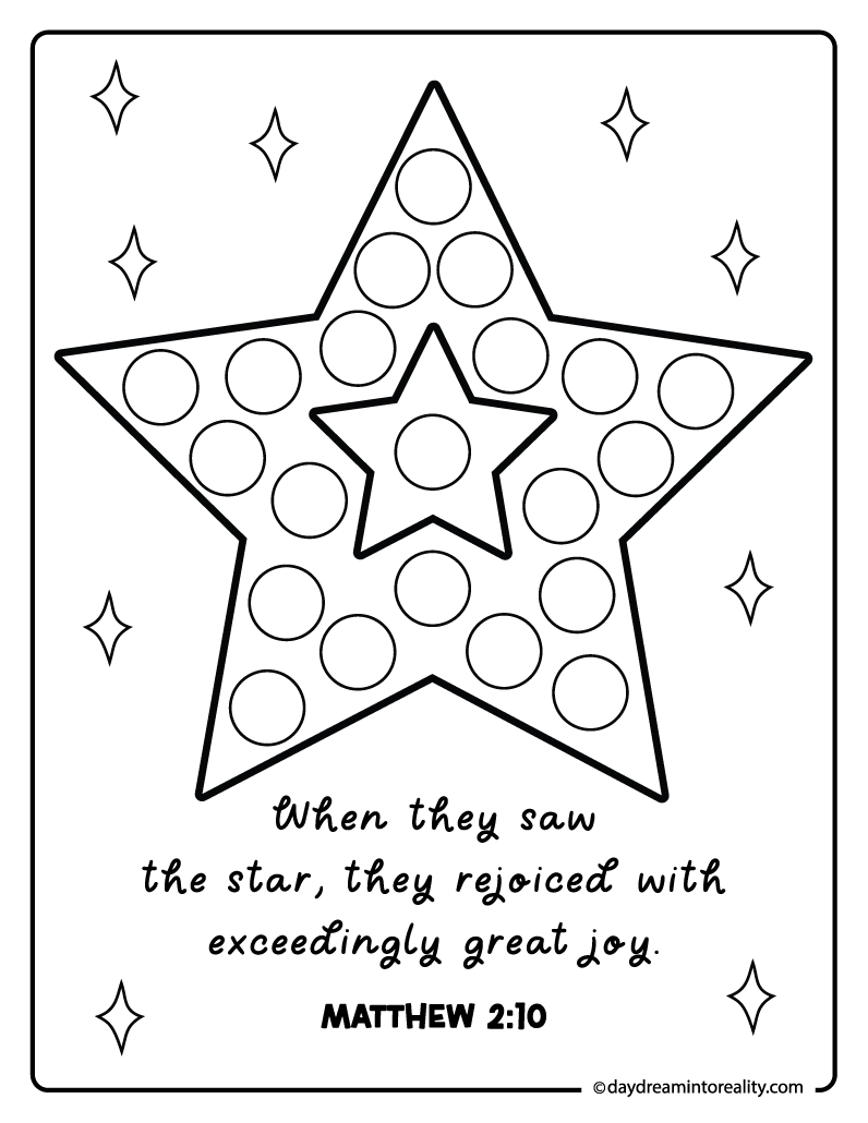 Star of Bethlehem dot marker sheet for kids, toddlers, and preschoolers