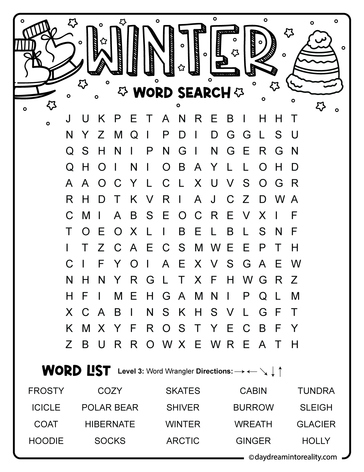 Engaging winter word search for elementary students using a mid-size grid and a range of common winter words to find. (20 words)