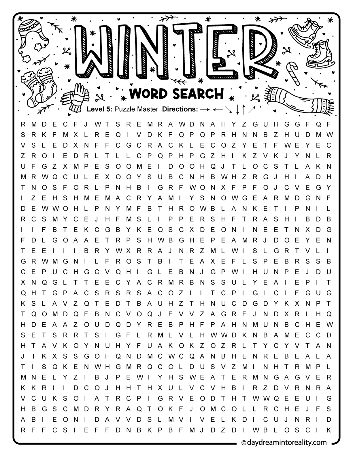Advanced winter word search featuring a big grid packed with fifty seasonal words for puzzle lovers who enjoy difficult activities.