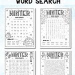 easy to hard free winter word search printable with a set of puzzles displayed in rows designed for preschool kindergarten and elementary students fun winter worksheet activity