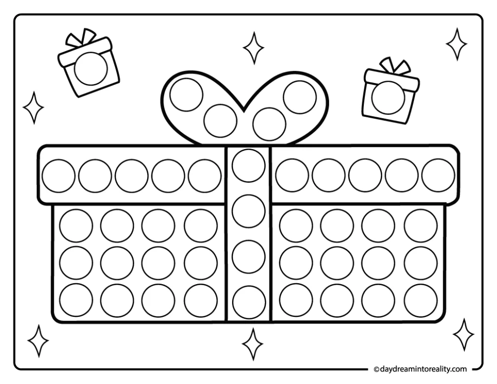 Gift box dot marker printable for toddlers and preschool Christmas activities