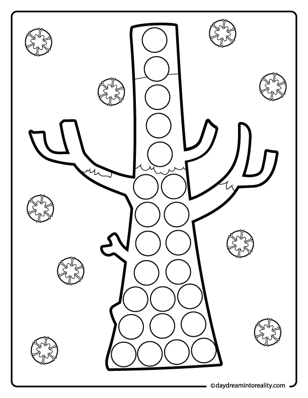 Bare winter tree dot marker activity page for toddlers, preschoolers, and kids