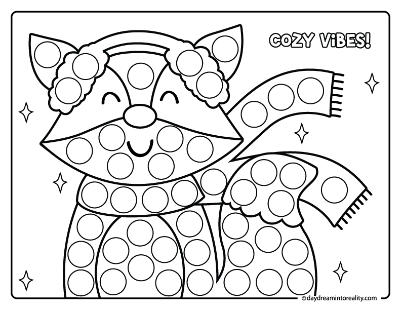 Artic fox wearing a scarf winter dot marker printable for kids and preschoolers